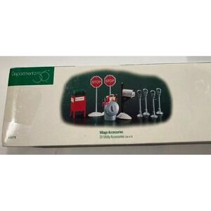 DEPARTMENT 56 SV UTILITY ACCESSORIES set of 9 w/Stop Signs,‎ trash can, mailbox